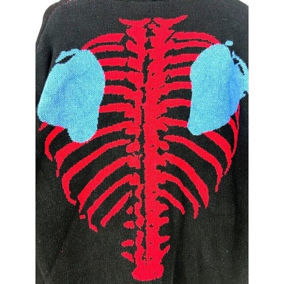 YWFG-JF Mens Size XL Black Red Pullover Sweater Japanese Streetwear Skeleton - Picture 5 of 12